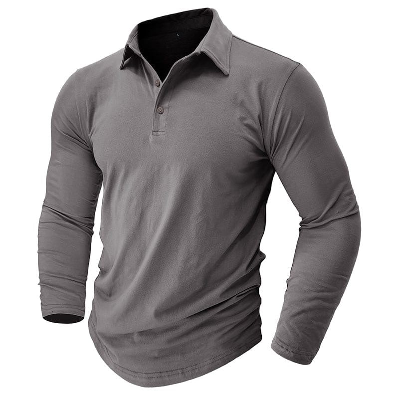 Men's tailored long sleeve polo shirt in grey – second front view
