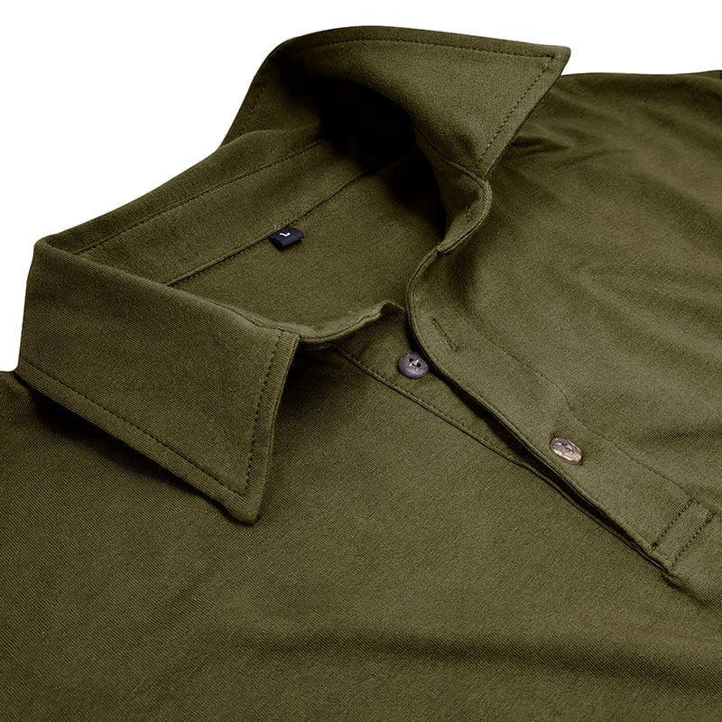 Men's tailored long sleeve polo shirt in army green – detail view
