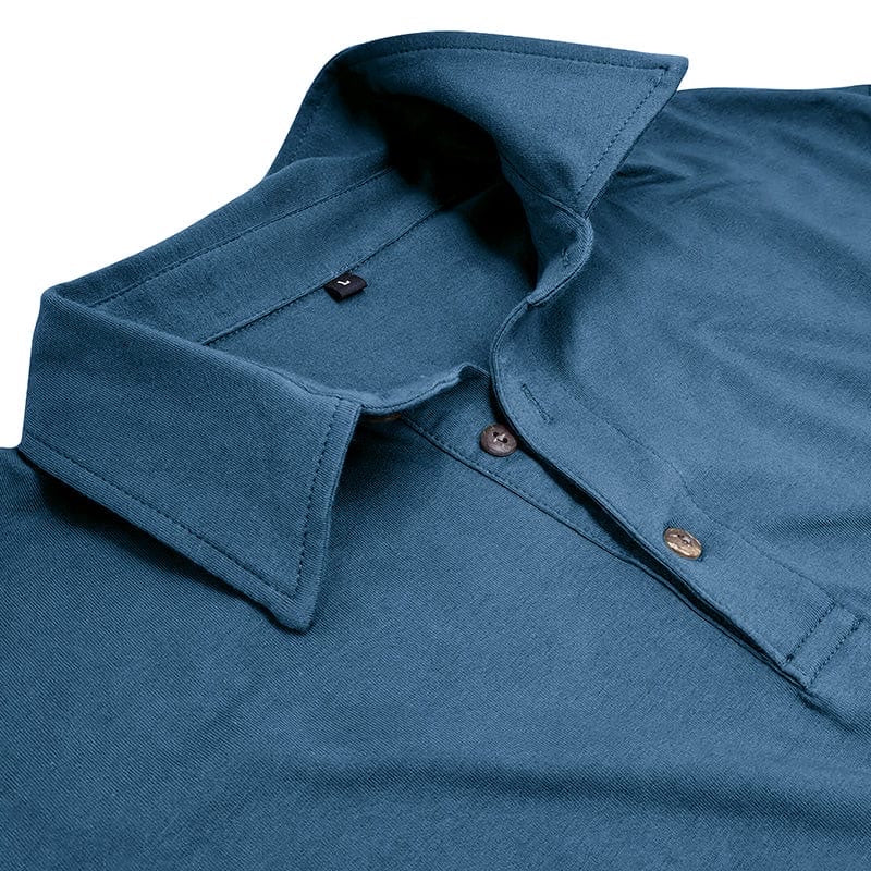 Men's tailored long sleeve polo shirt in blue – detail view