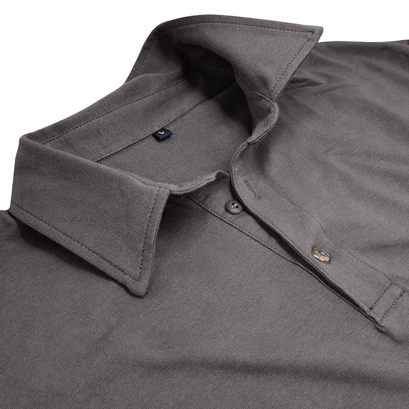 Men's tailored long sleeve polo shirt in grey – detail view