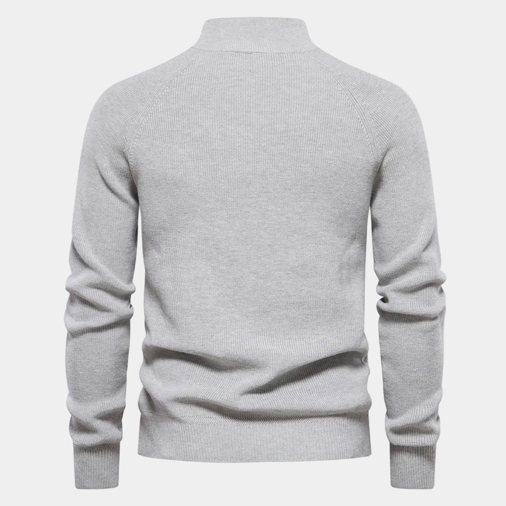 Men's textured half-zip sweater in light grey – back view