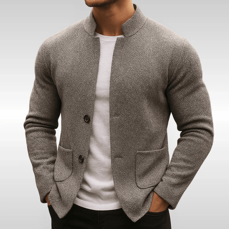 Men's Textured Knit Cardigan with Stand Collar for Smart Layering