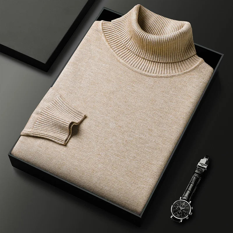 Men's Turtleneck Knit Sweater with Ribbed Cuffs in 6 Colors for Cold Days