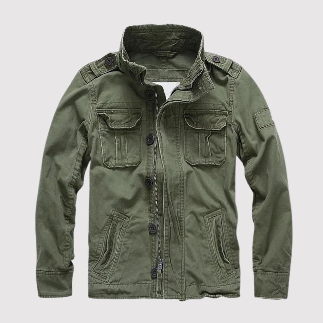 Men's retro utility jacket with chest pockets in dark green