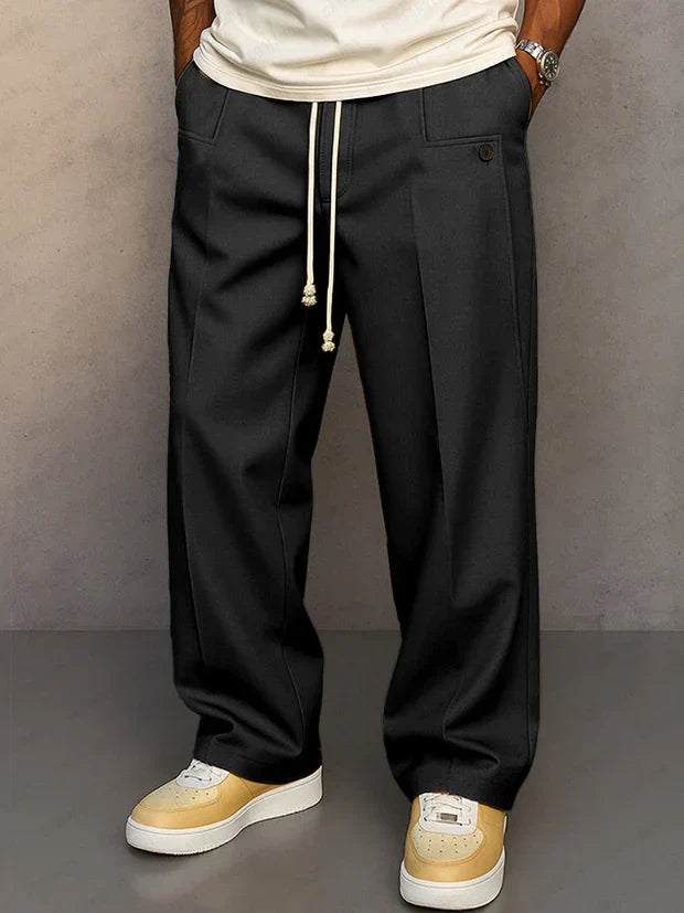 Men's Drawstring Wide Leg Trousers in black