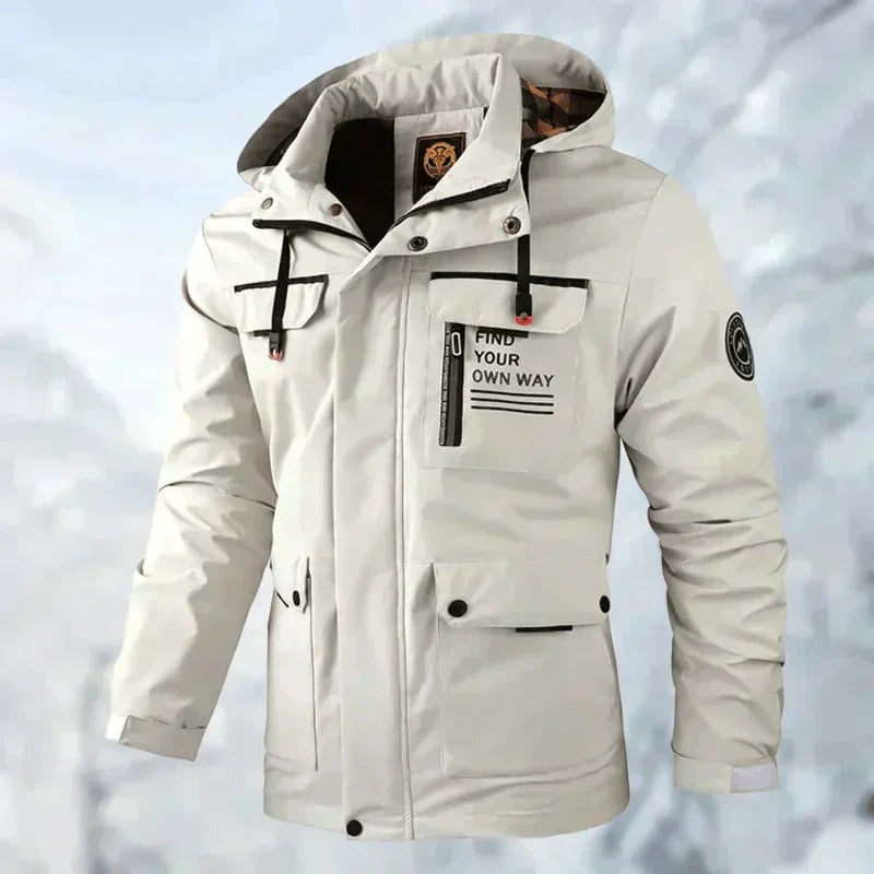Men's Windproof Hooded Parka with Chest Pockets for Cold Days