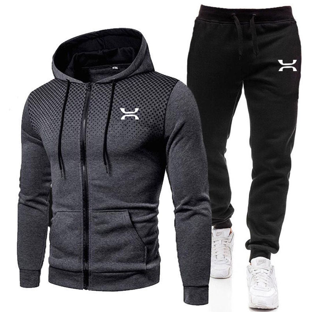 Men's zip hoodie and jogger tracksuit in dark grey