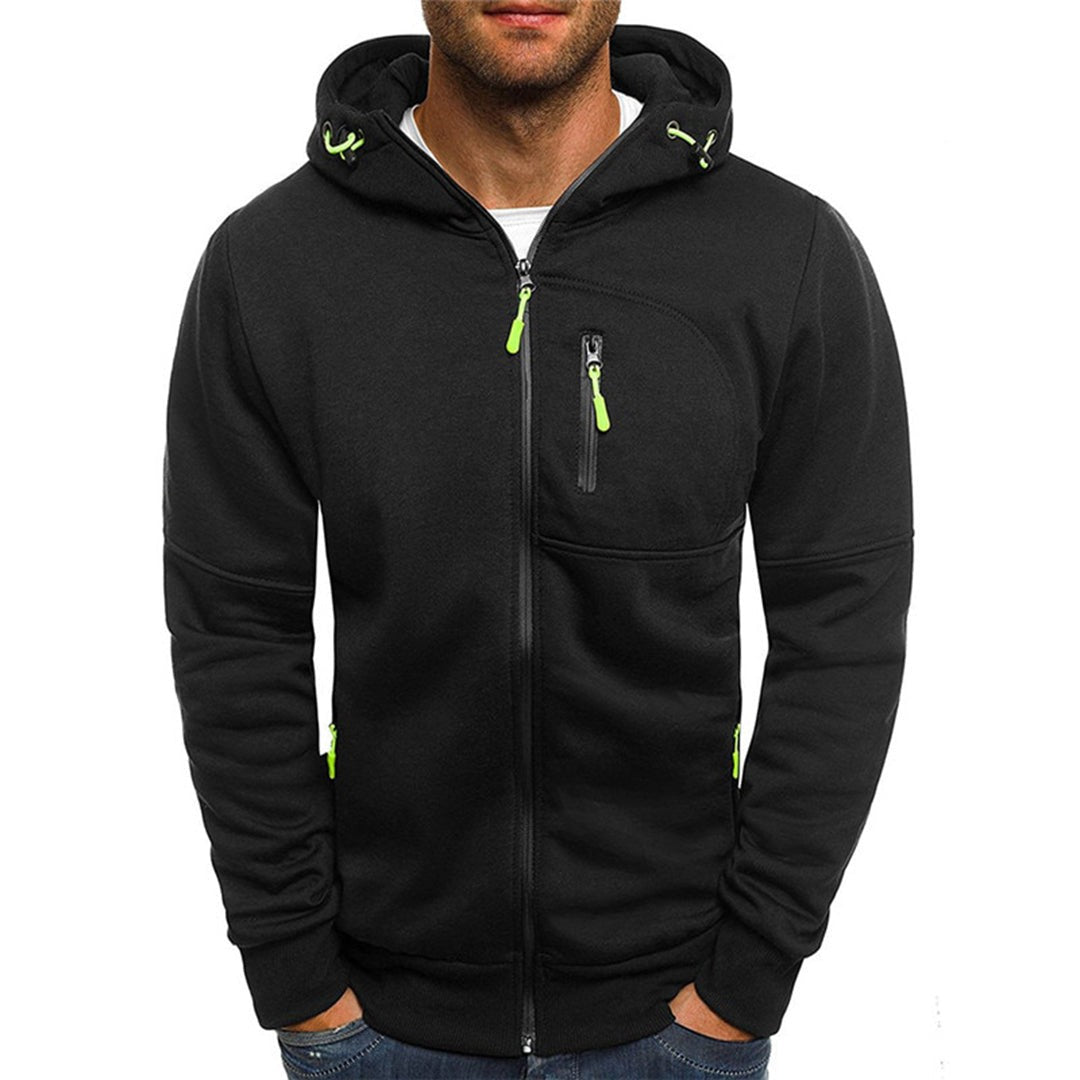 Men's Zip-Up Hoodie with Contrast Zip Details in black
