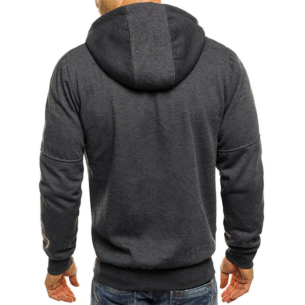 Men's Zip-Up Hoodie with Contrast Zip Details in dark grey, back view