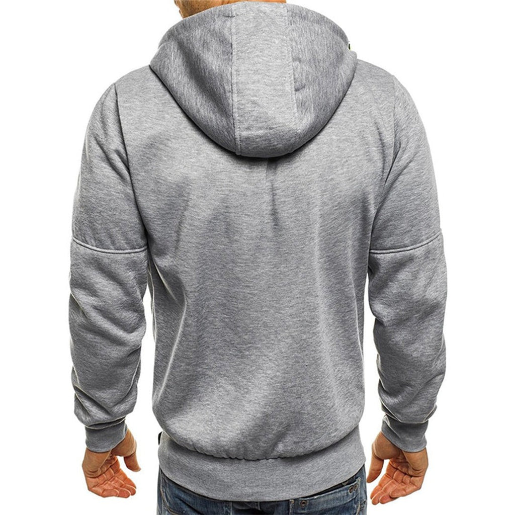 Men's Zip-Up Hoodie with Contrast Zip Details in light grey, back view