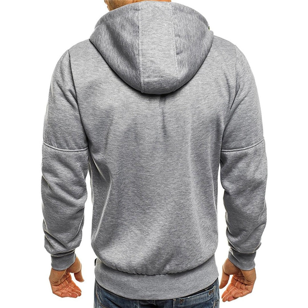 Men's Zip-Up Hoodie with Contrast Zip Details in light grey, back view