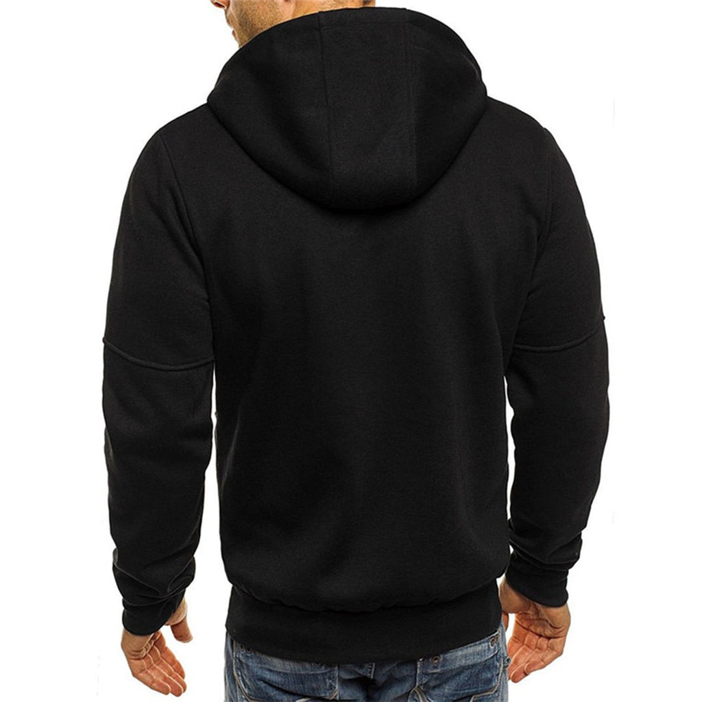 Men's Zip-Up Hoodie with Contrast Zip Details in black, back view