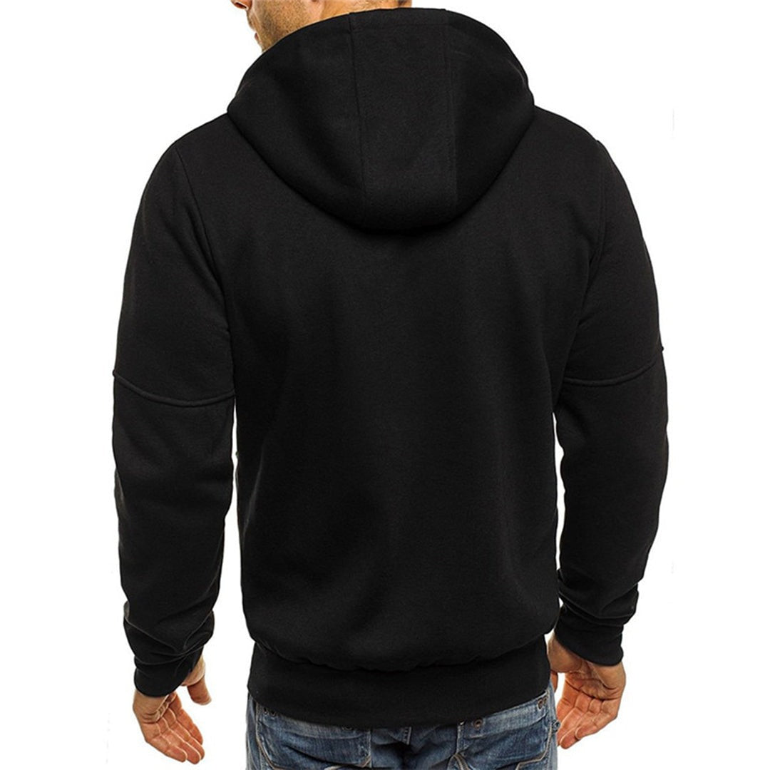 Men's Zip-Up Hoodie with Contrast Zip Details in black, back view
