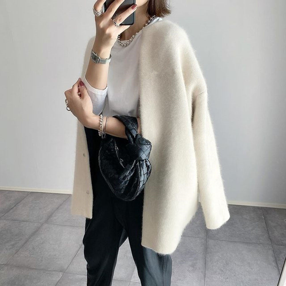 Women's fluffy knit cardigan