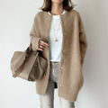 Women's fluffy knit cardigan in camel
