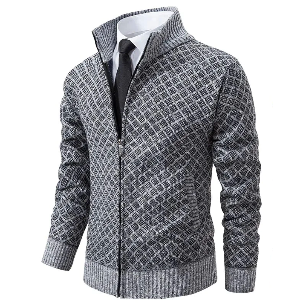 Men's diamond knit zip cardigan in grey