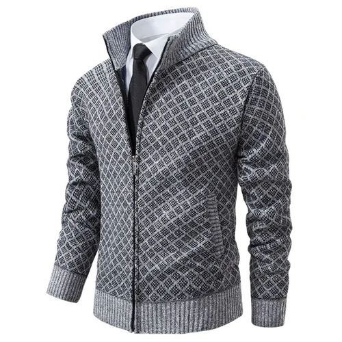 Men's diamond knit zip cardigan in grey
