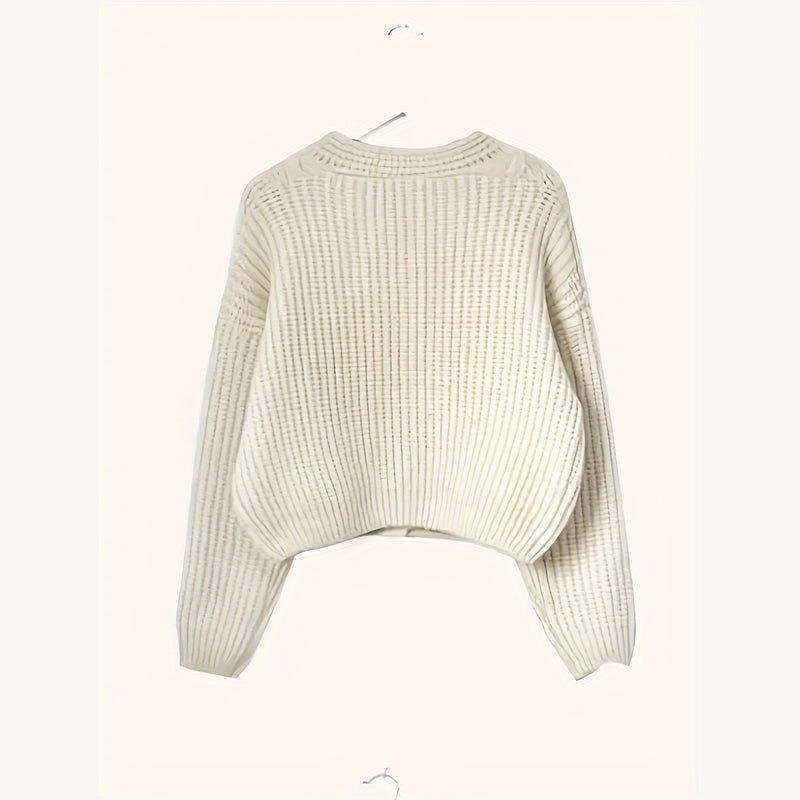 Cream women's chunky knit button cardigan – view 2