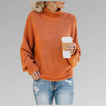 Orange women's chunky knit roll neck sweater