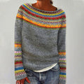 Grey orange women's fair isle knit sweater