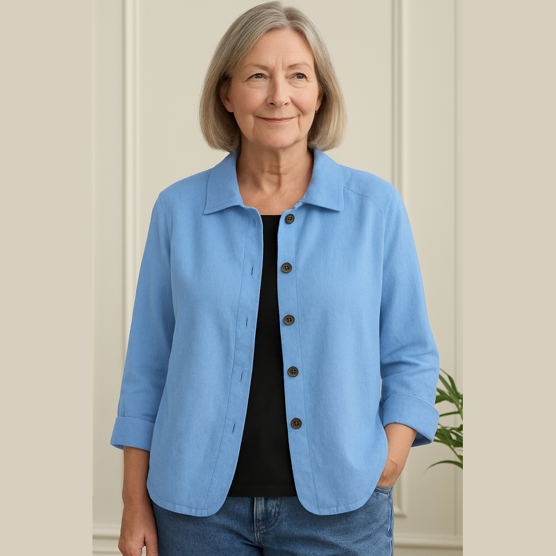Light blue women's shirt cardigan with button front