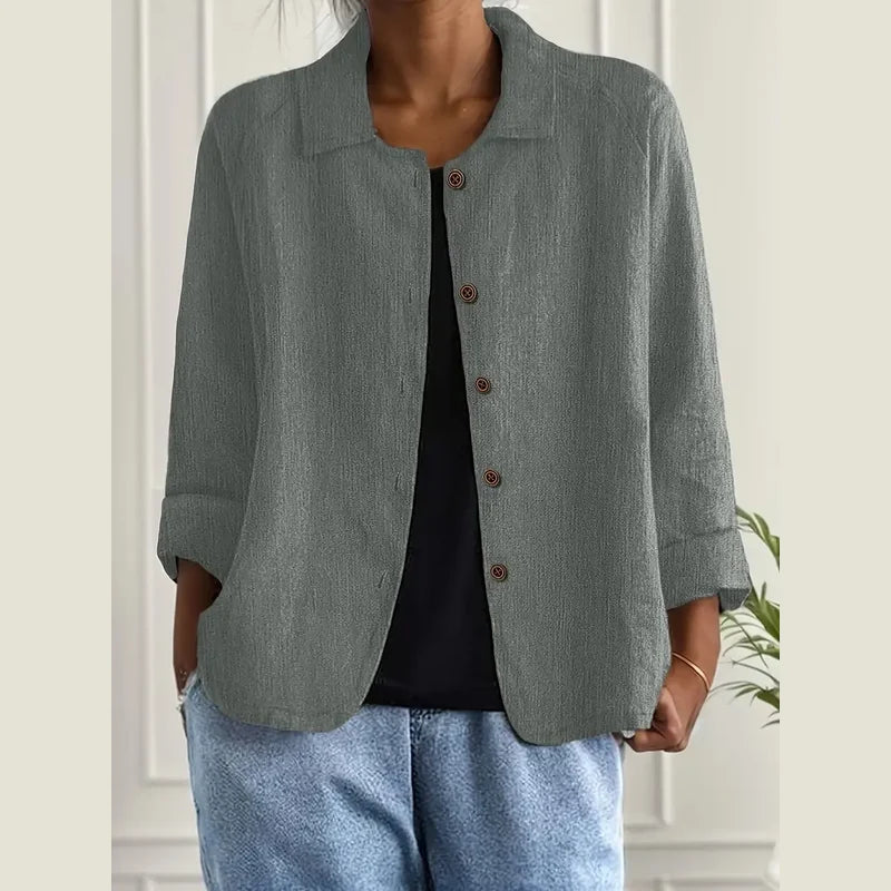 Light blue women's shirt cardigan with button front – view 2