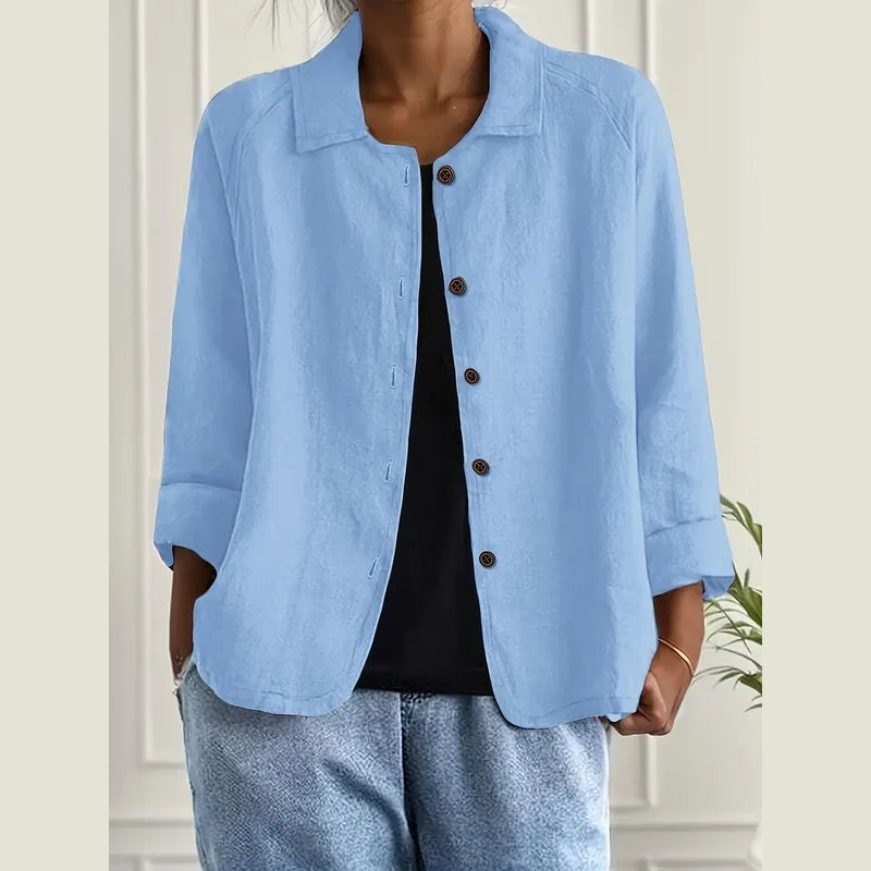 Light blue women's shirt cardigan with button front – view 3