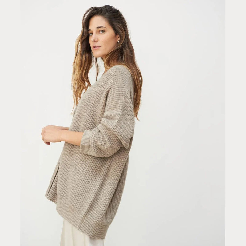 Light brown women's oversized v-neck cardigan – view 3