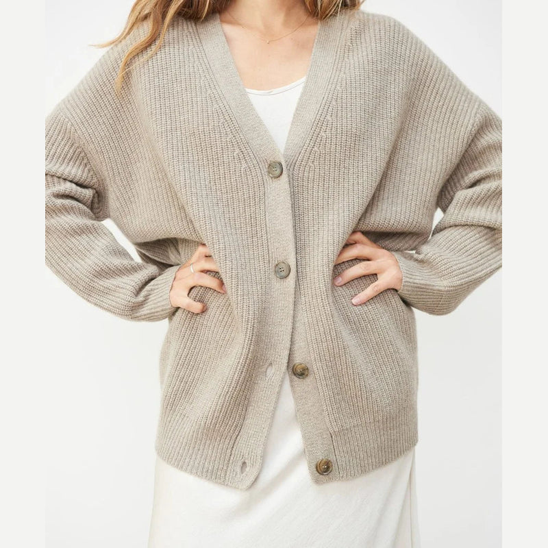 Light brown women's oversized v-neck cardigan – view 4