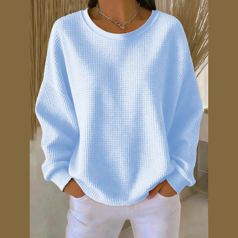Women's Relaxed Round Neck Sweater with Drop Shoulders for Everyday Wear