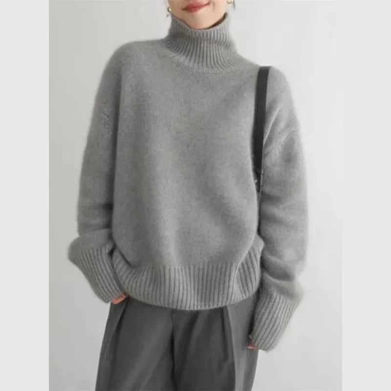 Grey women's relaxed turtleneck sweater – view 2