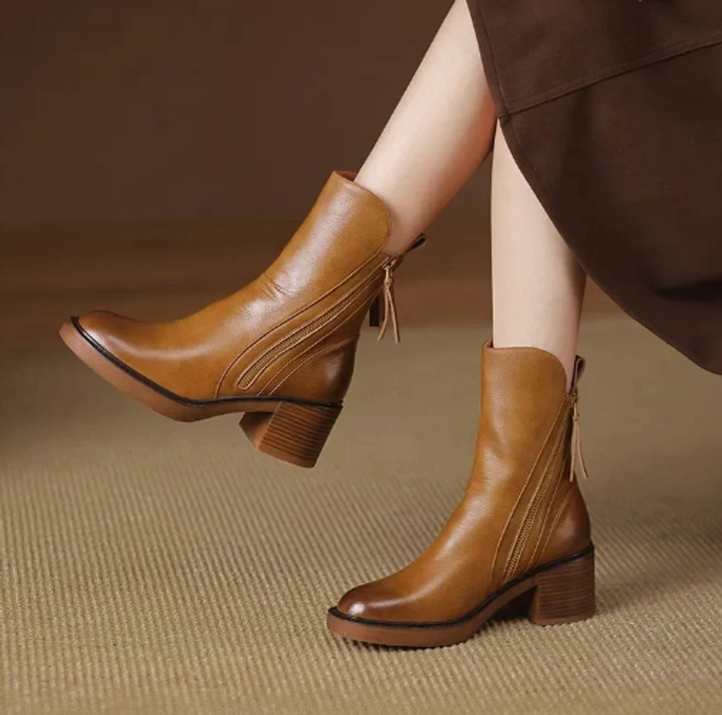 Women's Block Heel Ankle Boots in brown