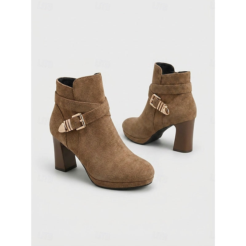 Women's buckle strap ankle boots in light brown – pair
