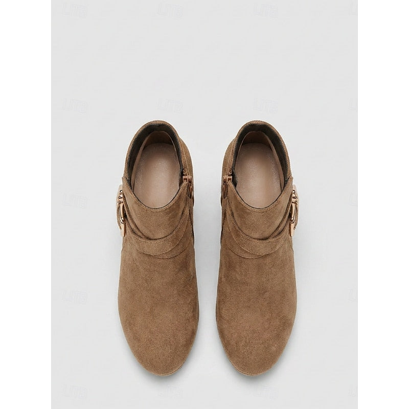 Women's buckle strap ankle boots in light brown – top view