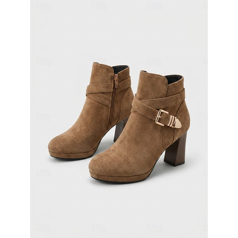 Women's Buckle Strap Ankle Boots in light brown