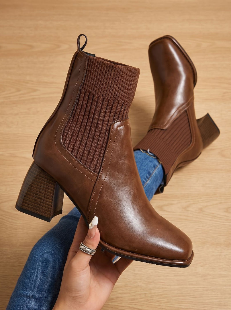 Women's knit shaft ankle boots in brown – held