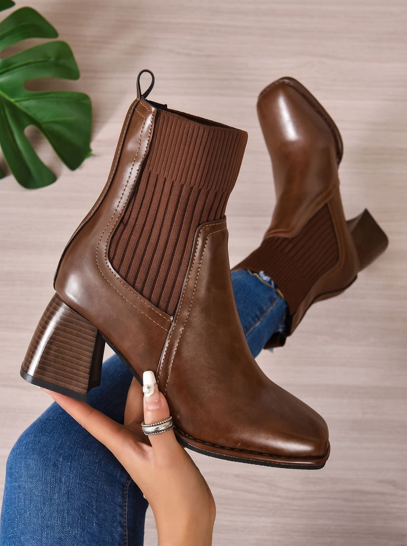 Women's Knit Shaft Ankle Boots in brown