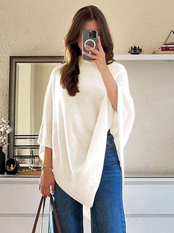 Women's Asymmetric Knit Cape with Turtleneck in 3 Colors