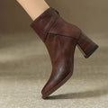 Women's Square Toe Block Heel Boots in brown