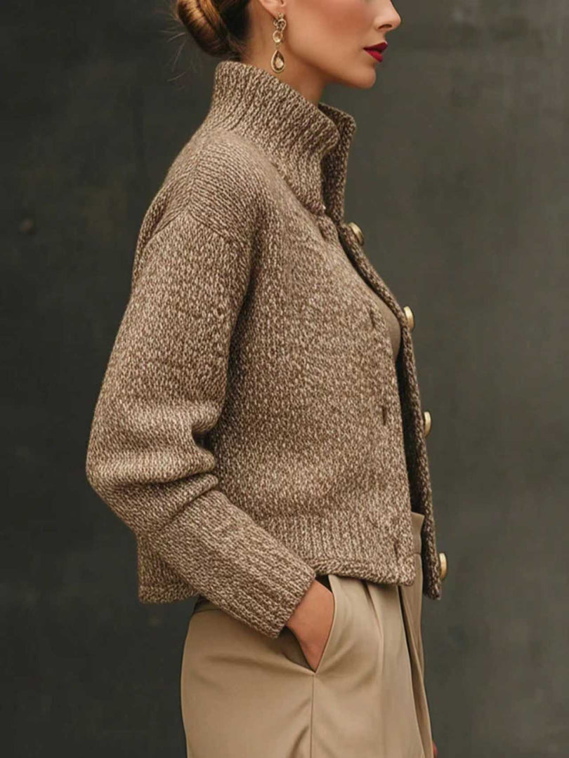 Women's boucle-look cropped jacket in brown – side view