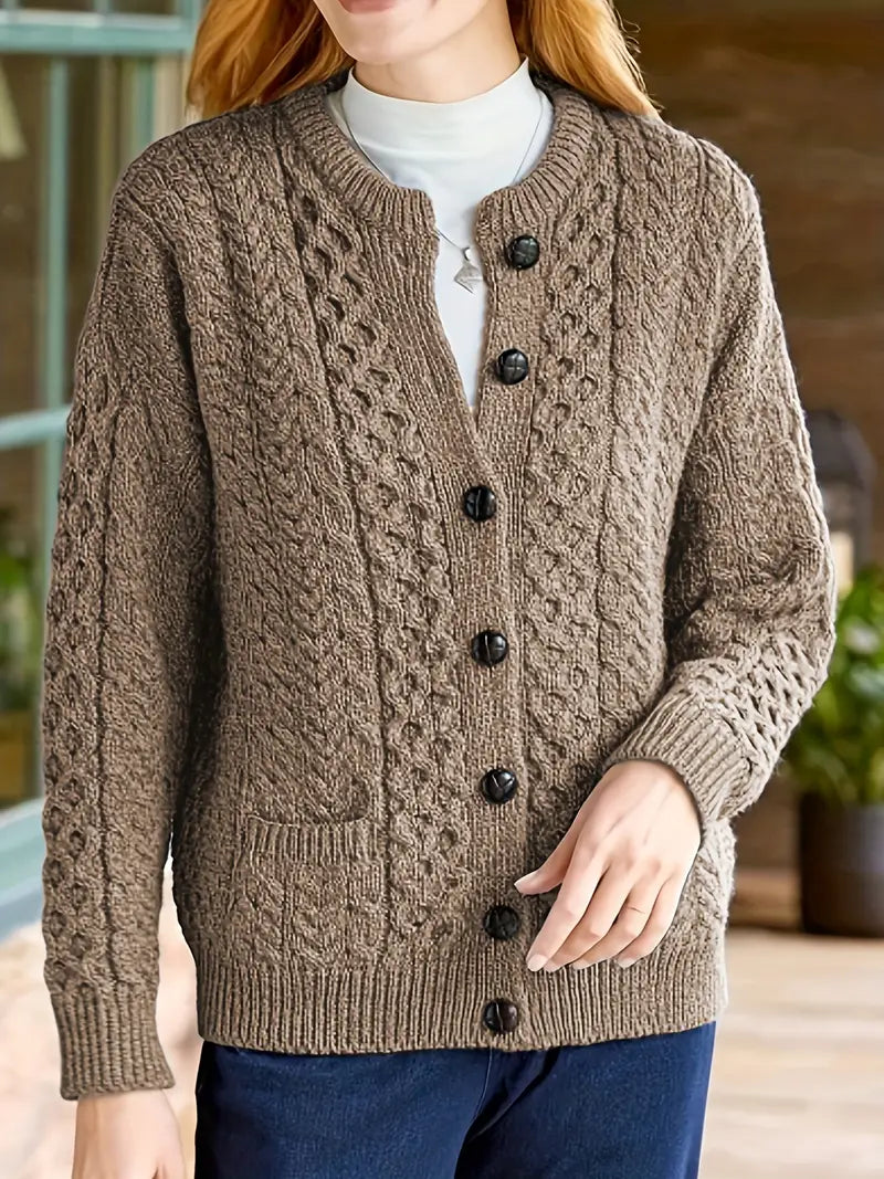 Women's Round Neck Cable Knit Cardigan
