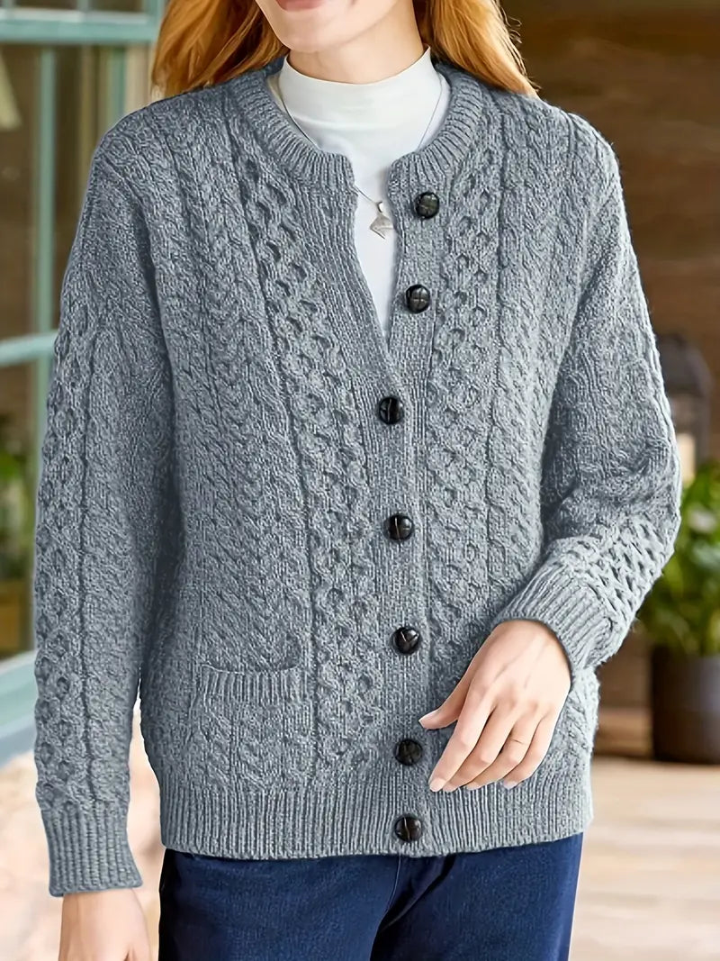 Women's Round Neck Cable Knit Cardigan