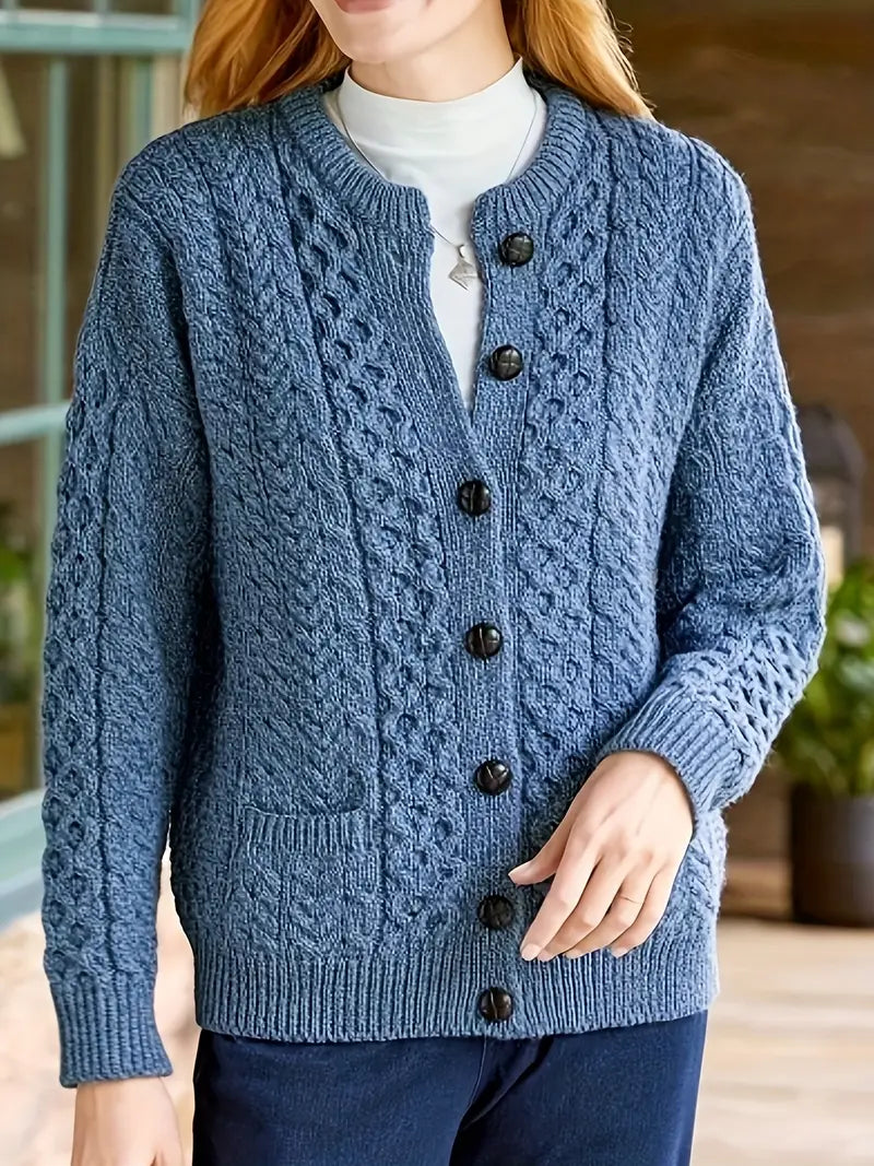 Women's Round Neck Cable Knit Cardigan
