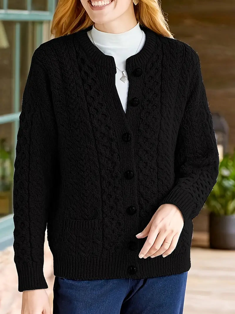 Women's Round Neck Cable Knit Cardigan