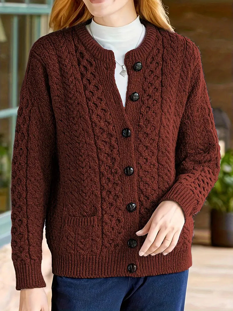Women's Round Neck Cable Knit Cardigan