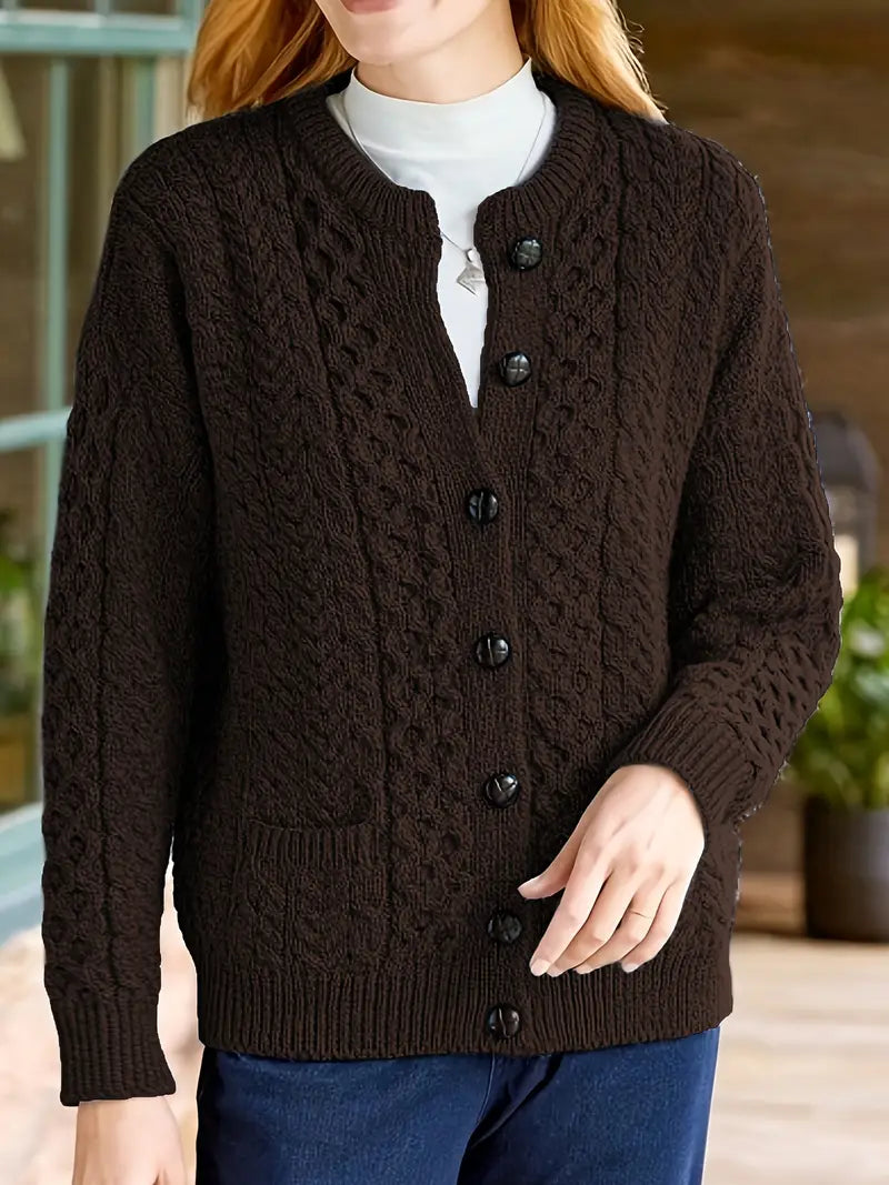 Women's Round Neck Cable Knit Cardigan