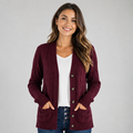 Women's Cable Knit V-Neck Cardigan in burgundy