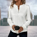 Women's Ring Zip Cable Knit Sweatshirt in white