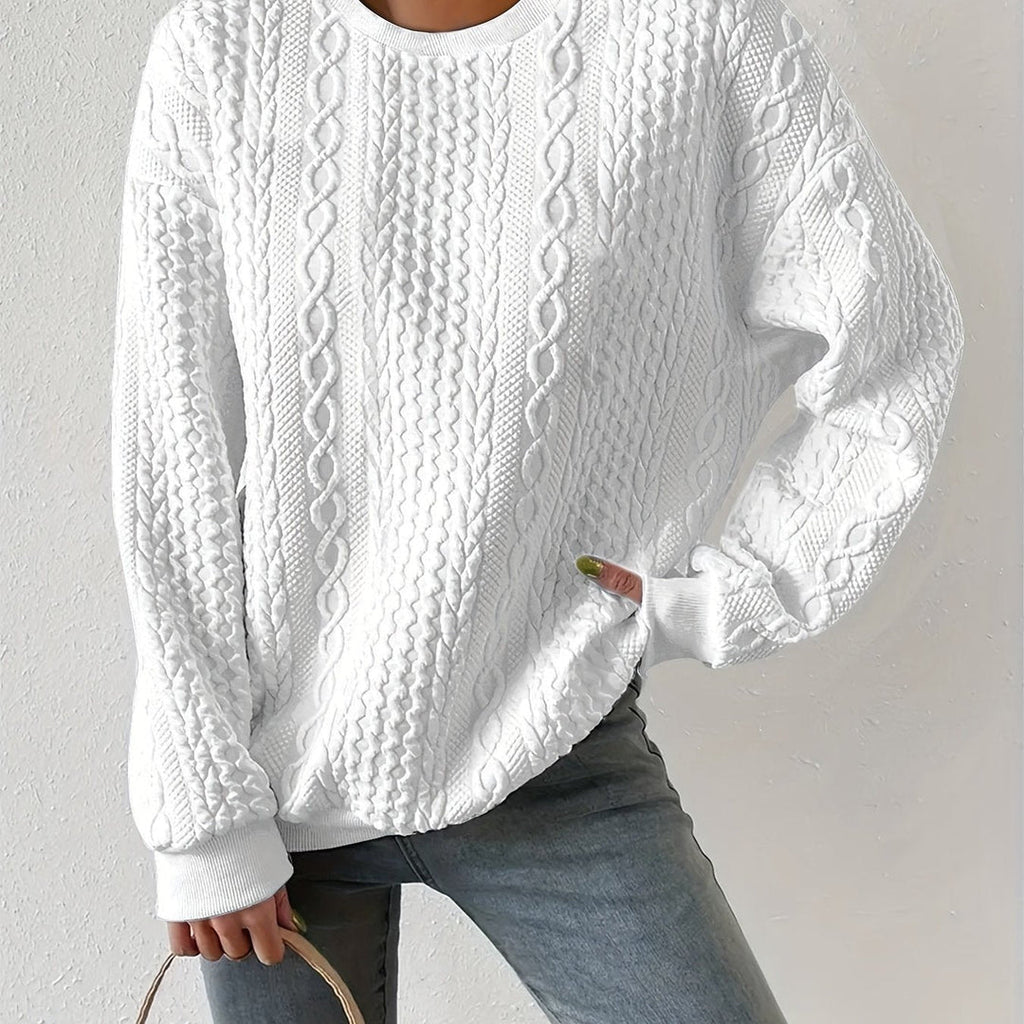 Women's Cable Knit Sweatshirt in white