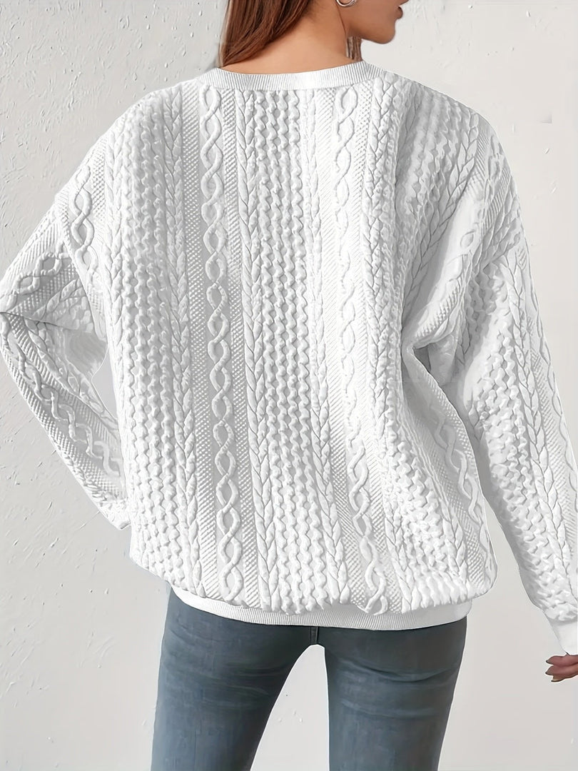 Women's cable knit sweatshirt in white – back view